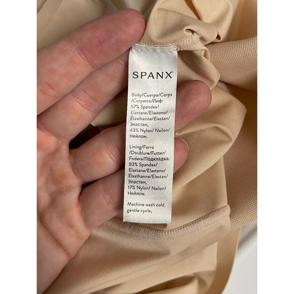 SPANX Thinstincts Open-bust Mid-thigh Bodysuit shapewear tan size large - Picture 7 of 7